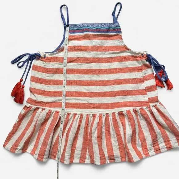 Coral and White Striped Babydoll top with Blue Detailing and Side Ties (Size S) - Picture 5 of 7